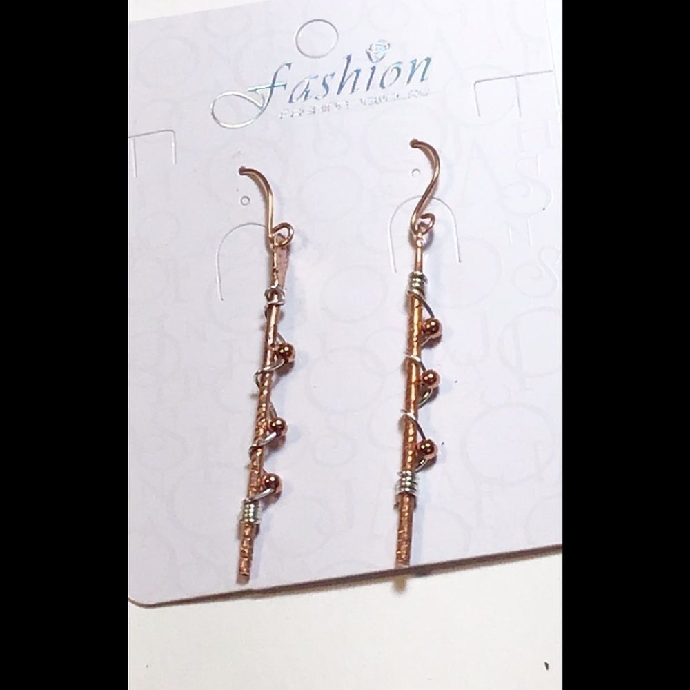 Handmade Copper and Silver Earrings, Artisan, Dangle, NEW 3”